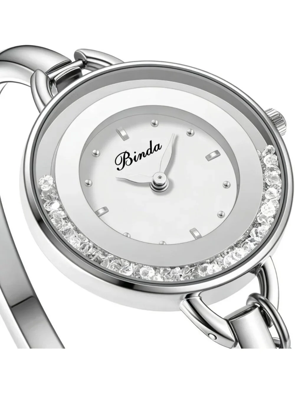 Binda Womens All Silver Quartz Stainless Steel Bracelet Elegant Dial Round Watch